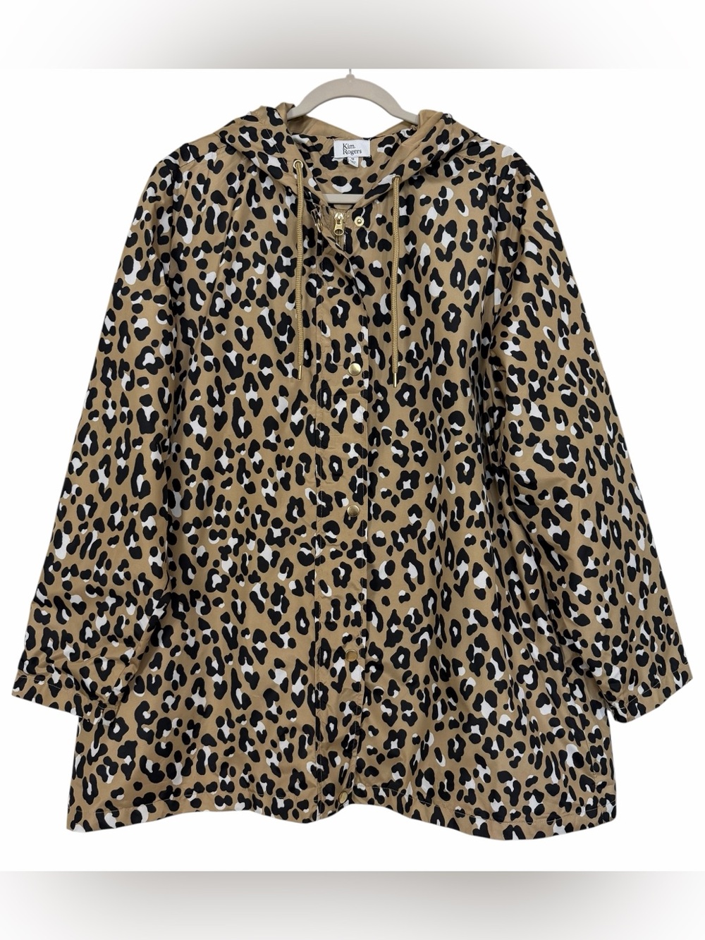 Kim Rogers Anorak Jacket Leopard Print Lightweight Hooded Size 1X